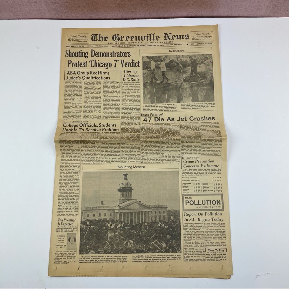 Vintage The Greenville News Newspaper February 22, 1970 Chicago 7 Protest